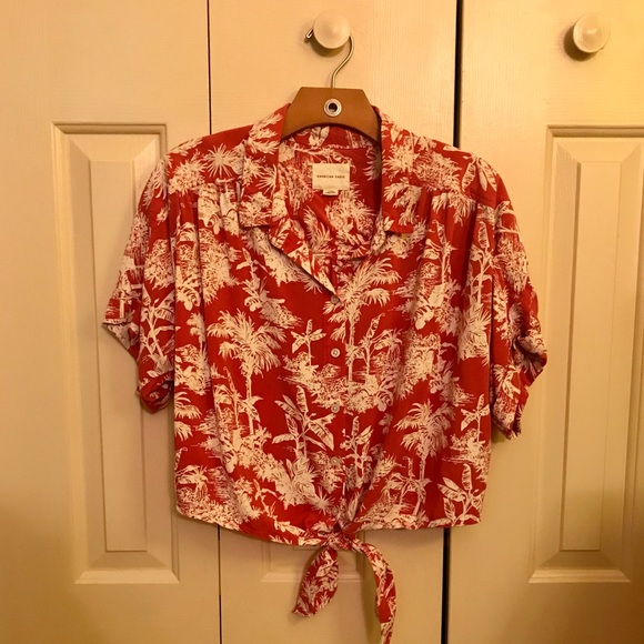 American Eagle Outfitters Tops - AEO Hawaiian Button Down Front Tie Shirt